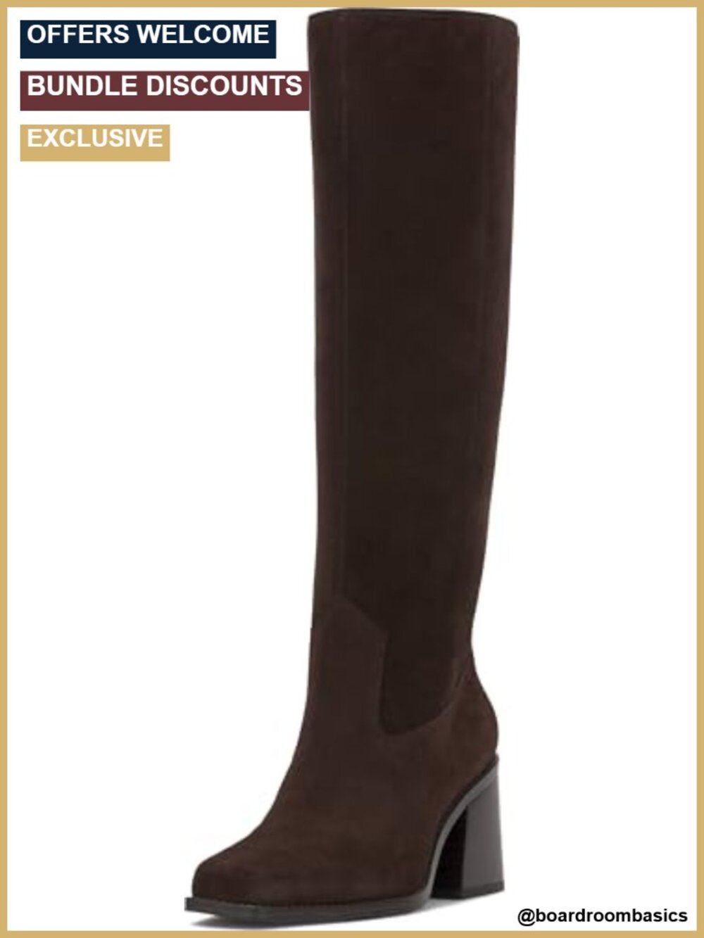Sangeti Wide Calf Stacked Heel Knee High Boot Suede Square Toe